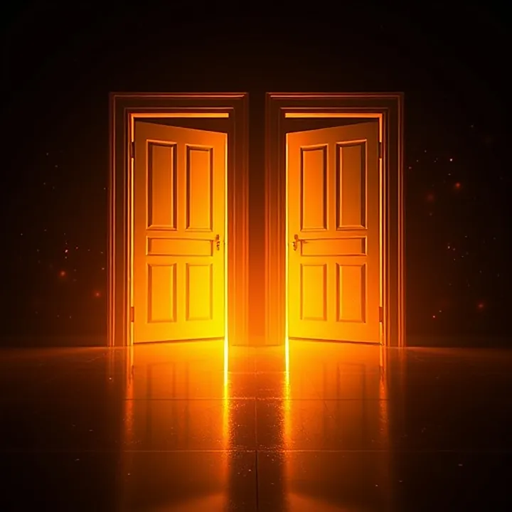 Two glowing doorways side by side